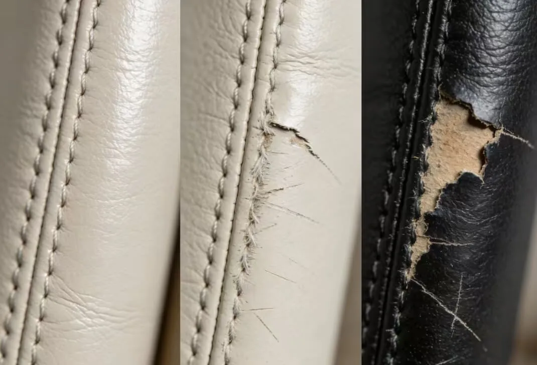 scratched leather lining