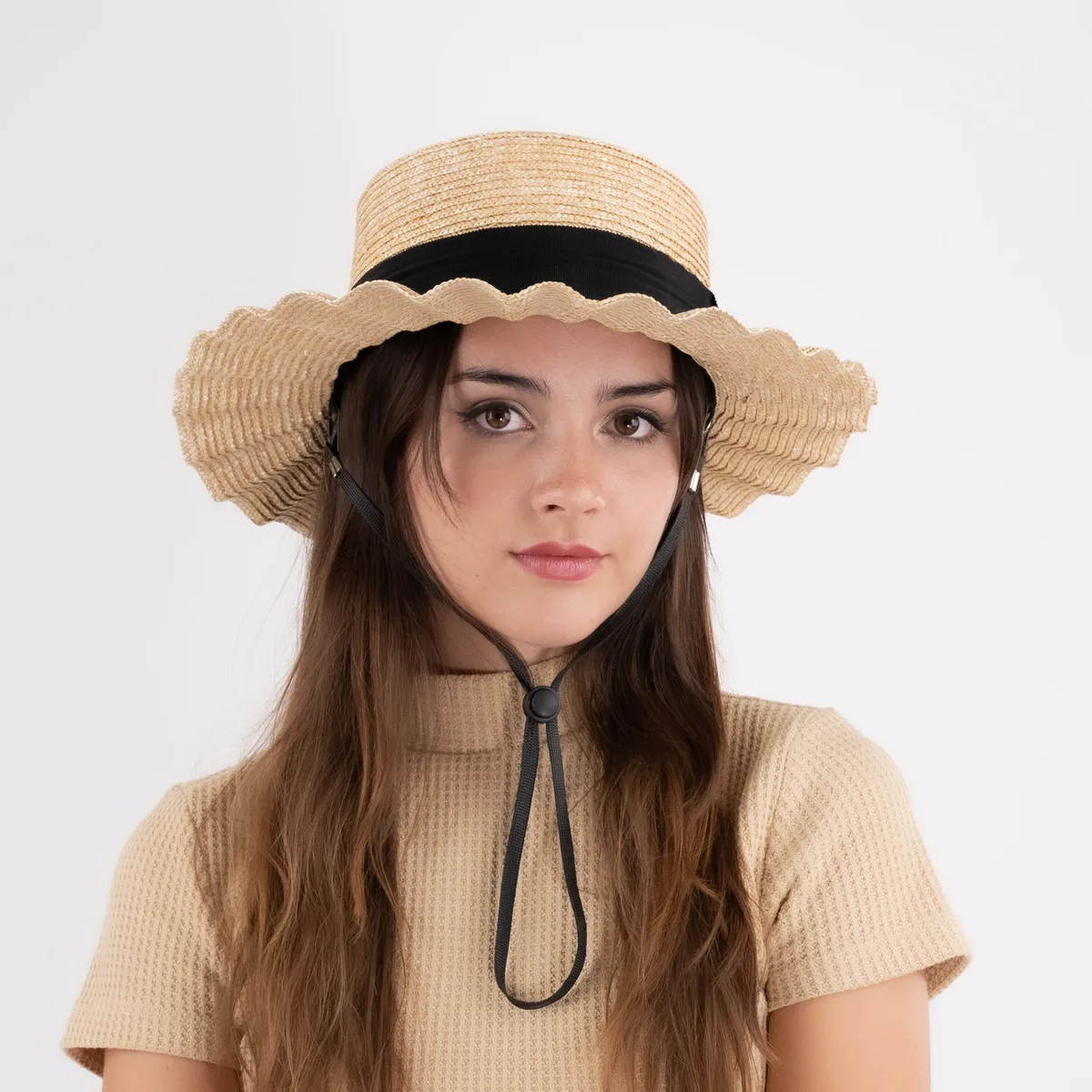 wavy straw hat bacon brim